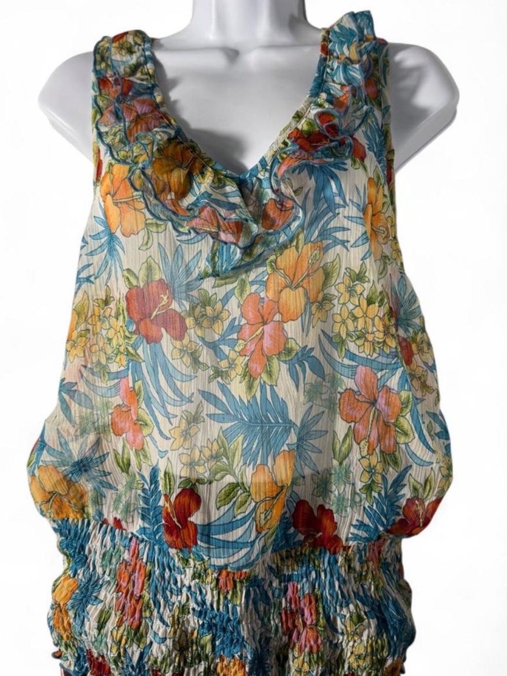Fire Los Angeles Floral Ruffle V-Neck Camisole - Blue, Yellow, Orange
